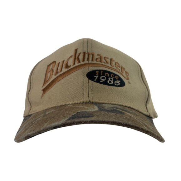 Buckmasters Mens Adjustable Strapback Hat Tan/Camo Hunting Embroidered Cap - Picture 2 of 9